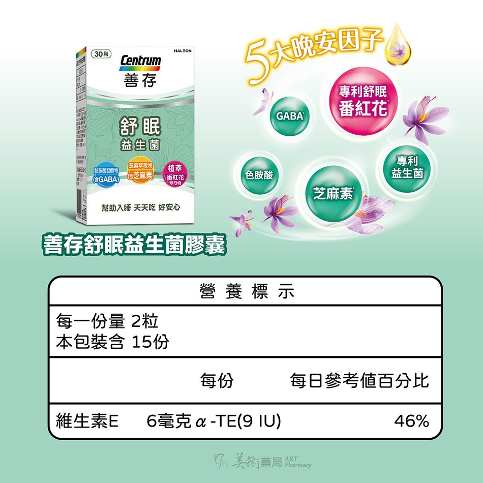 【Centrum善存】★買就送日式舒眠枕 數量有限送完為止★ 舒眠益生菌膠囊 30粒/盒 助眠 芝麻素 專利番紅花